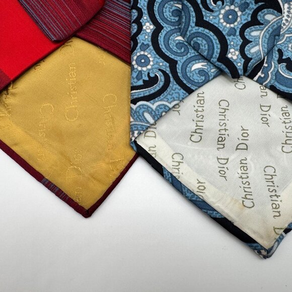 Christian Dior Vintage Tie Bundle – 1970s Blue Paisley & 1990s Barcode - Picture 2 of 7